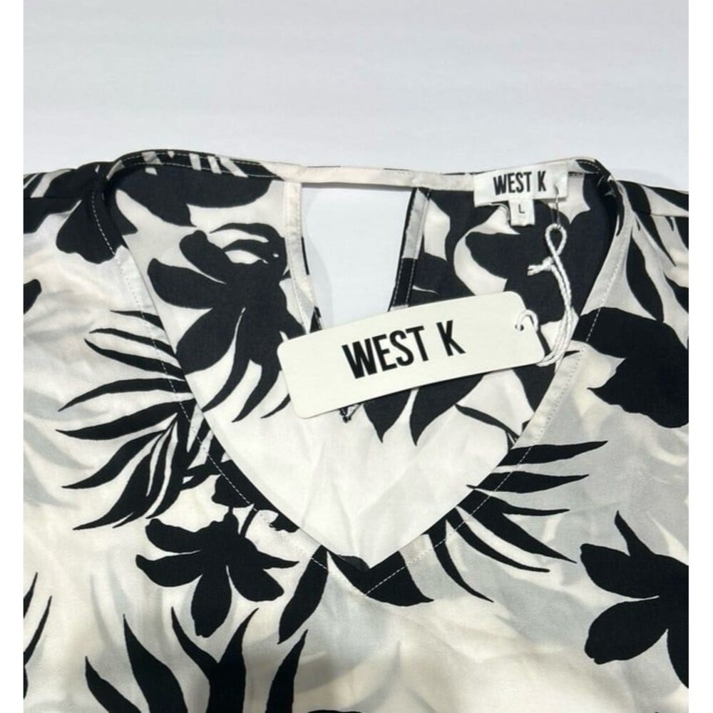 West K Women's Size Large Green Floral V-Neck Faux Wrap Short Sleeve Dress NWT - Picture 5 of 6